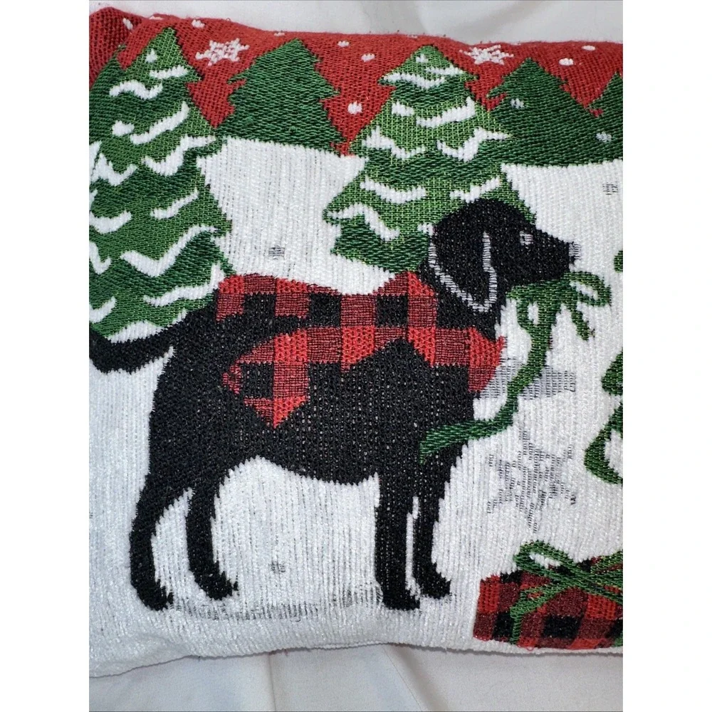 Christmas Holiday 2 Labrador Retrievers Needlepoint Pillow Woven Back16x12